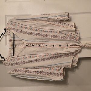 Boho Button-Up Blouse with Tie Front